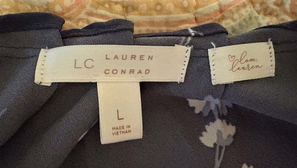 EUC LC Lauren Conrad Gray Floral Pleated Tie-Waist Midi Dress Size Large - Picture 8 of 13